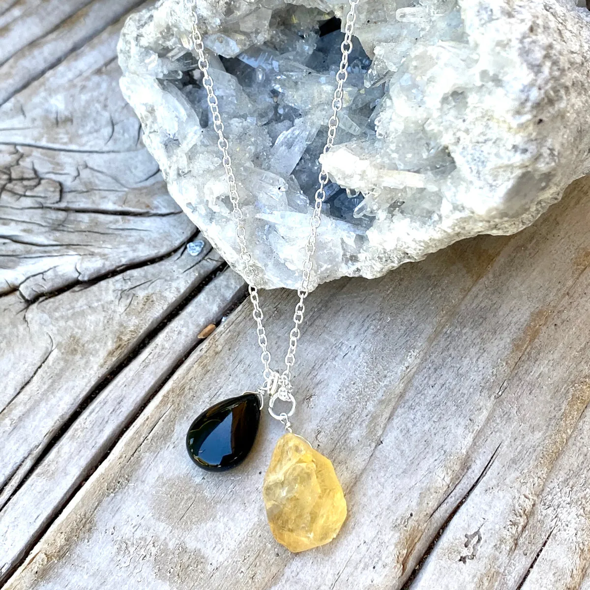 Citrine Quartz and Onyx Necklace for Optimism