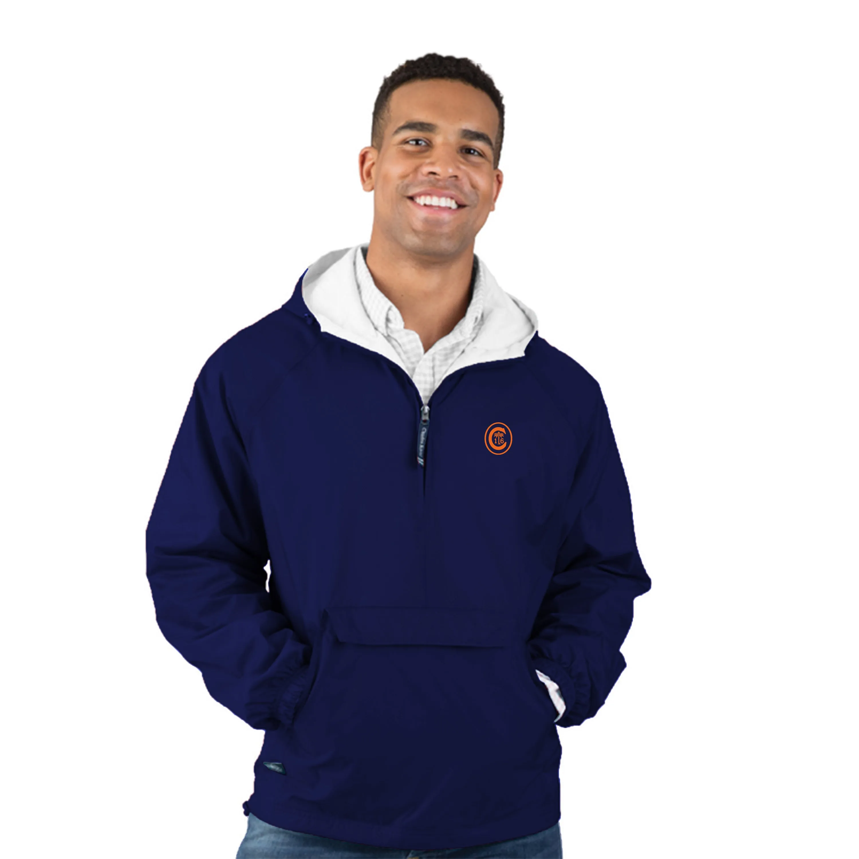 Clemson Ring Crest 1/4 Zip Rain Pullover in Navy