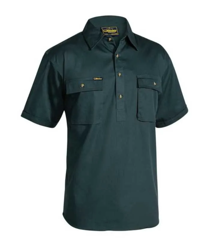 Closed Front Drill Short Sleeve Shirt