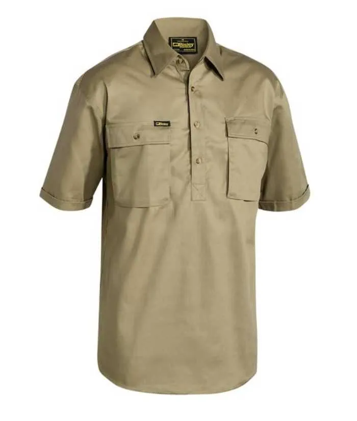 Closed Front Drill Short Sleeve Shirt