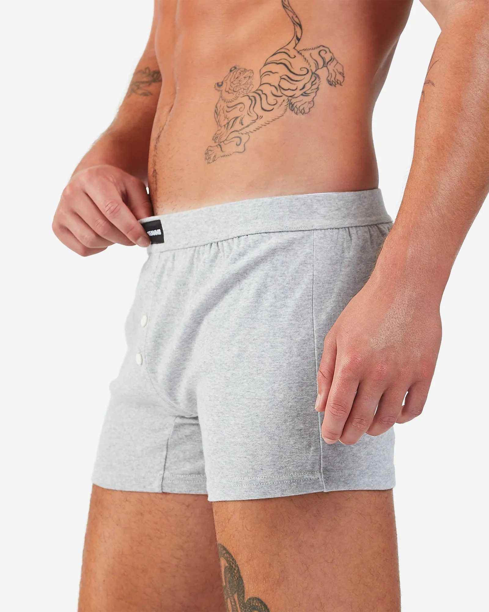 Cotton Boxer Short - Mid Grey Marle