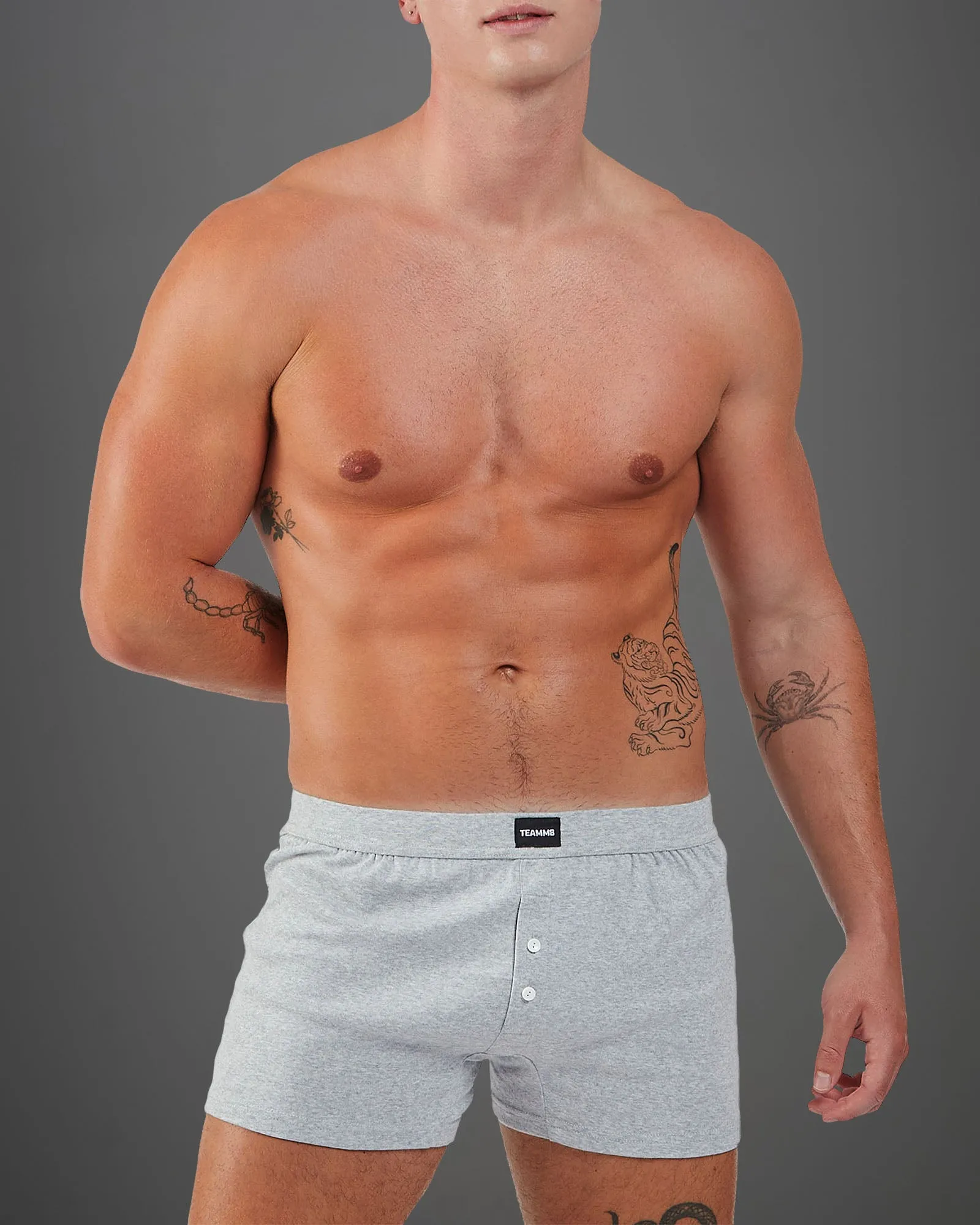 Cotton Boxer Short - Mid Grey Marle