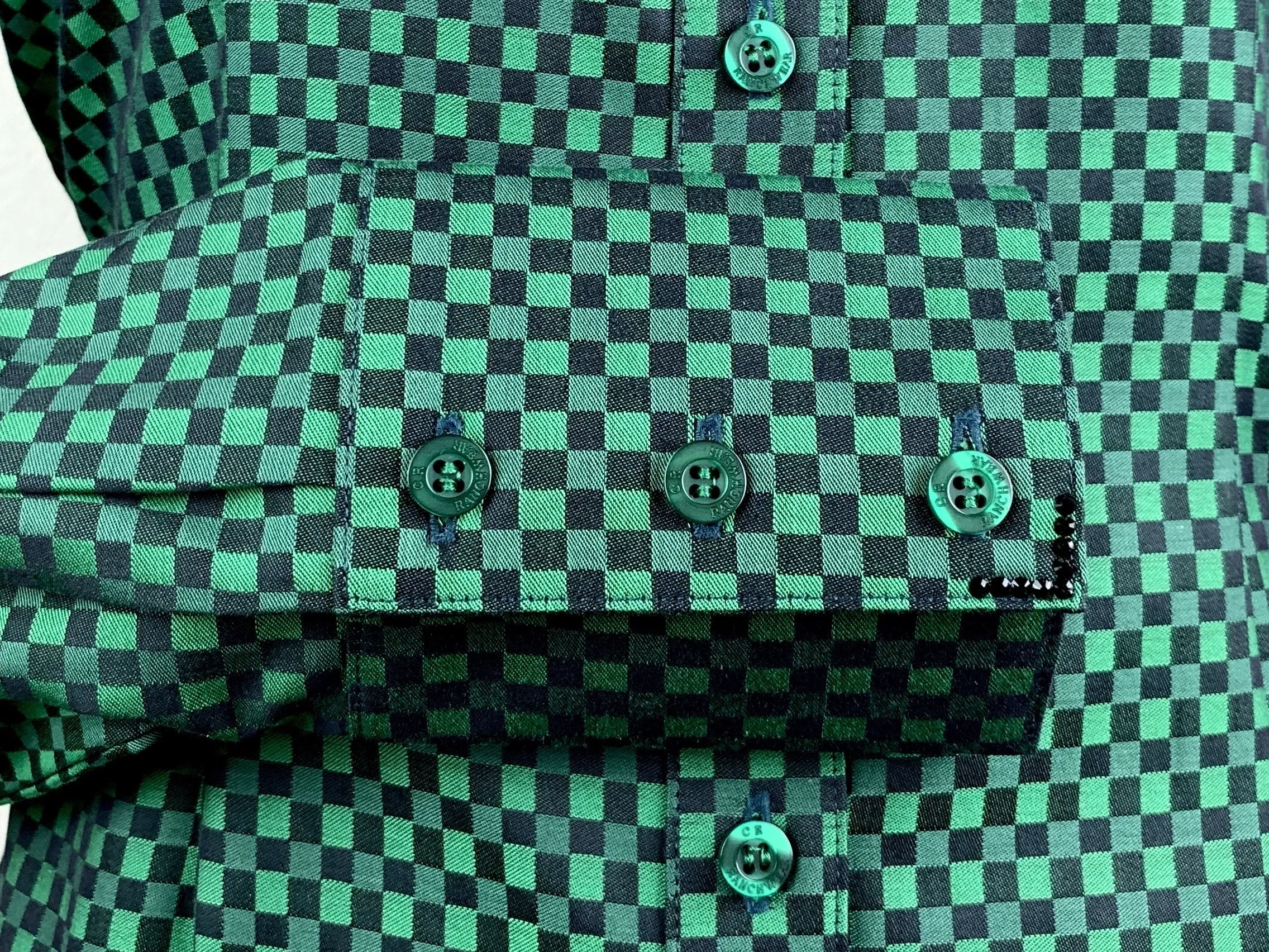 CR Western Pro Green and Black Custom Weave Italian Cotton