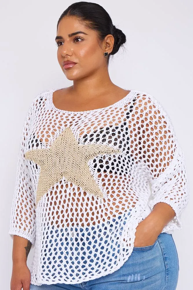 Crochet Star Pattern Mesh Cotton Top