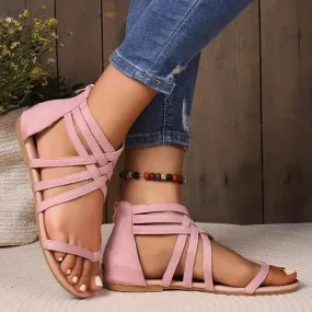 Cross-Tied Zipper Flat Sandals Pink