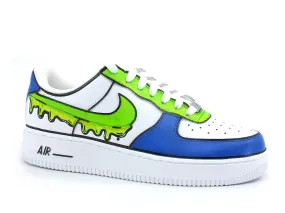 CUSTOM / Nike Air Force 1 Sneaker AF1 Uomo Fluo Green Blue