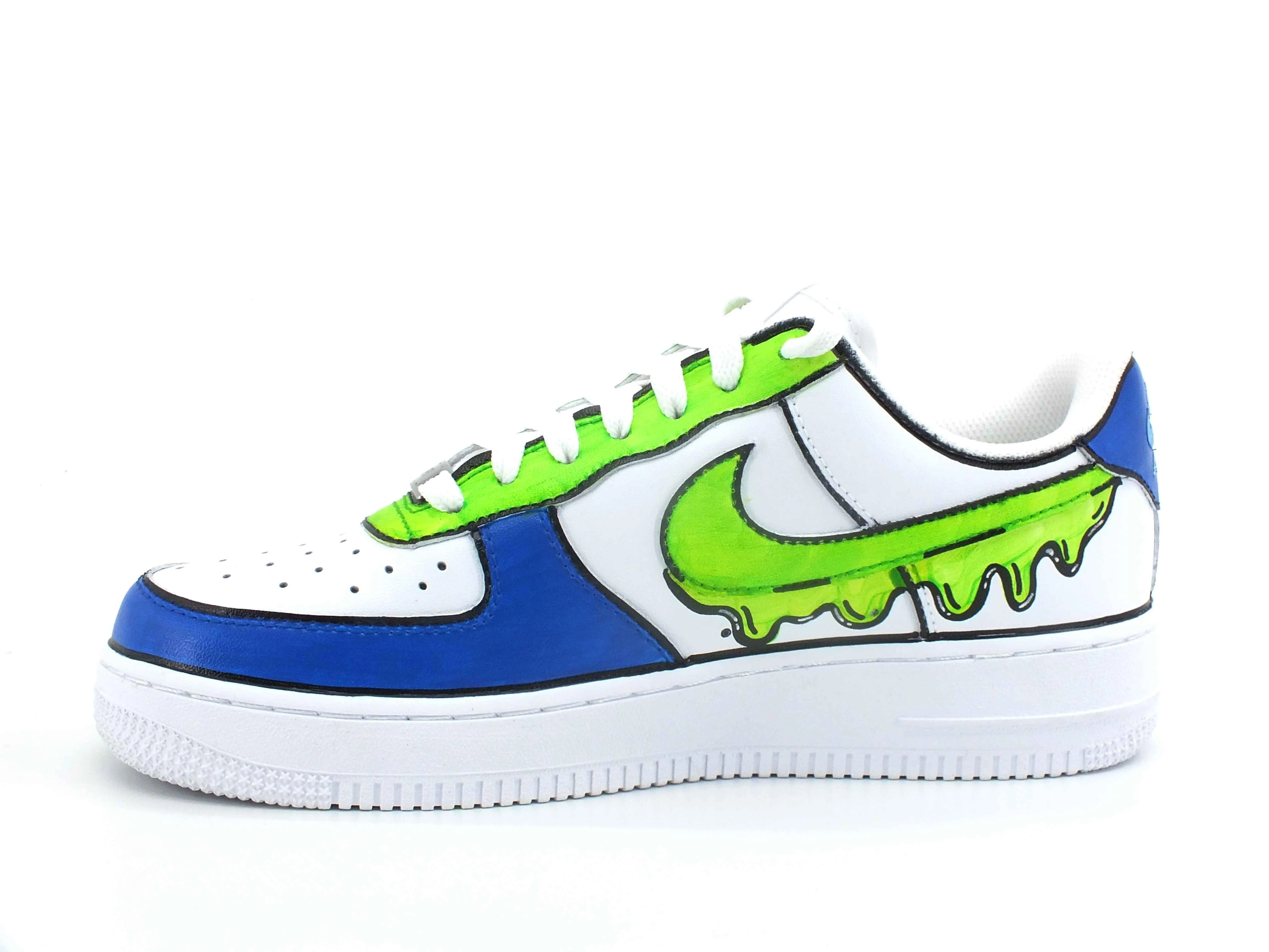 CUSTOM / Nike Air Force 1 Sneaker AF1 Uomo Fluo Green Blue