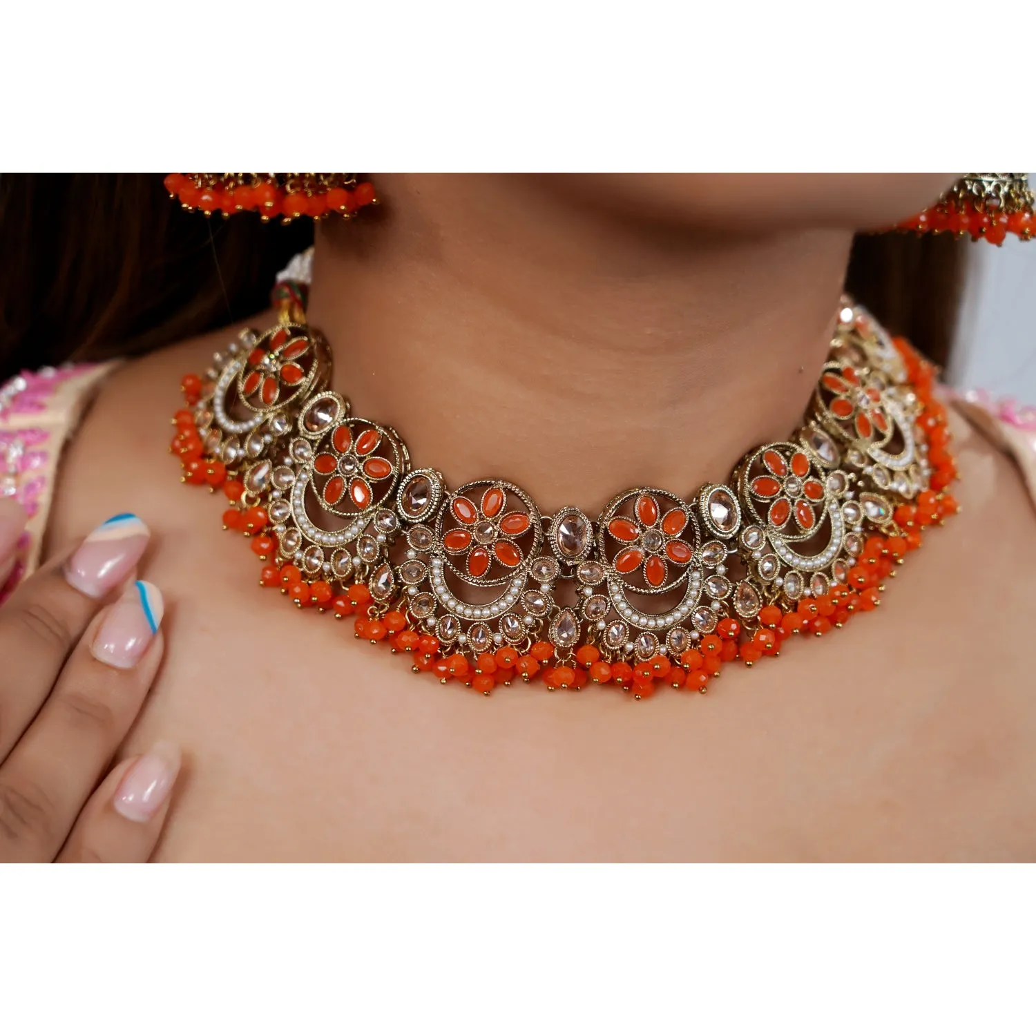 Damini Orange Full Set With Tikka