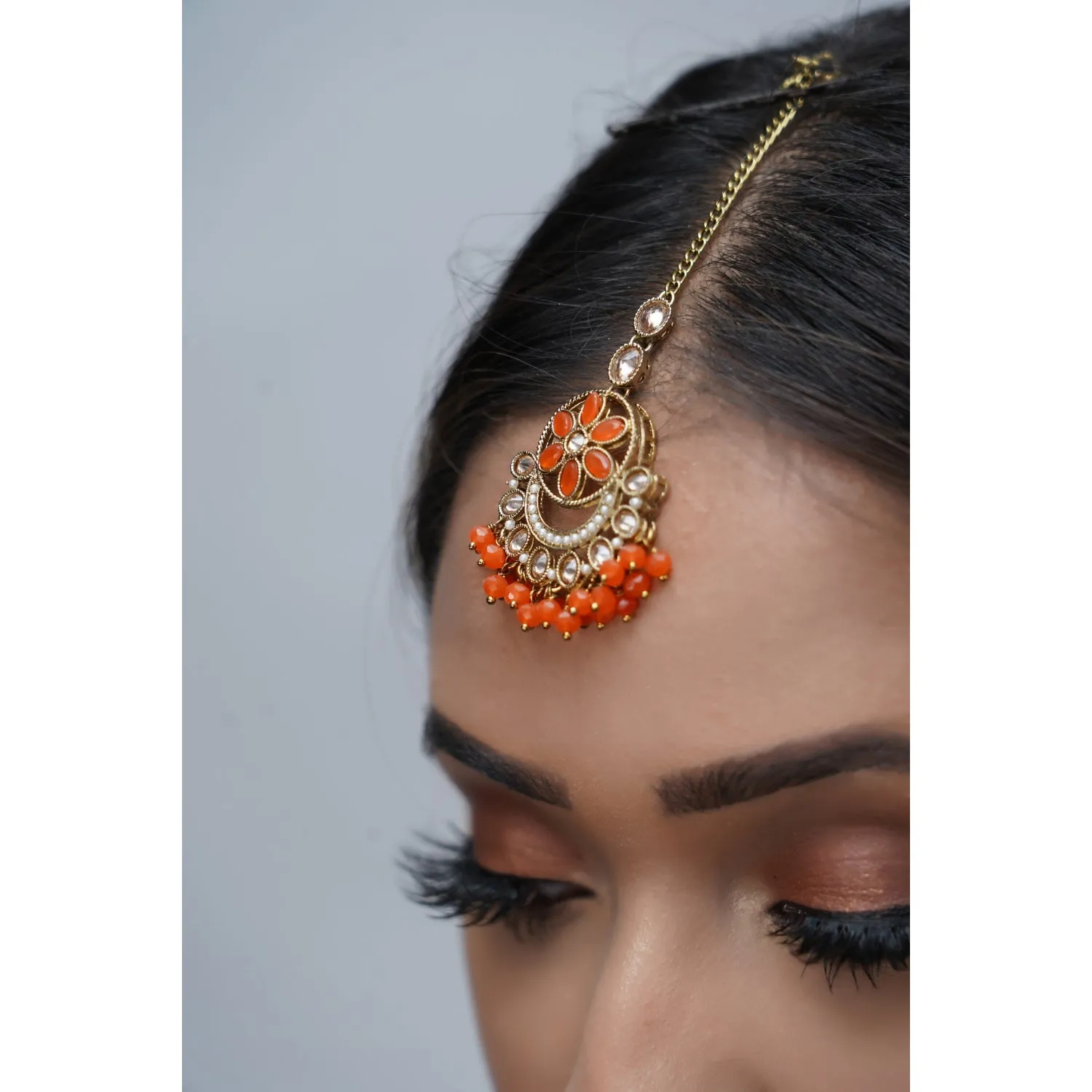 Damini Orange Full Set With Tikka