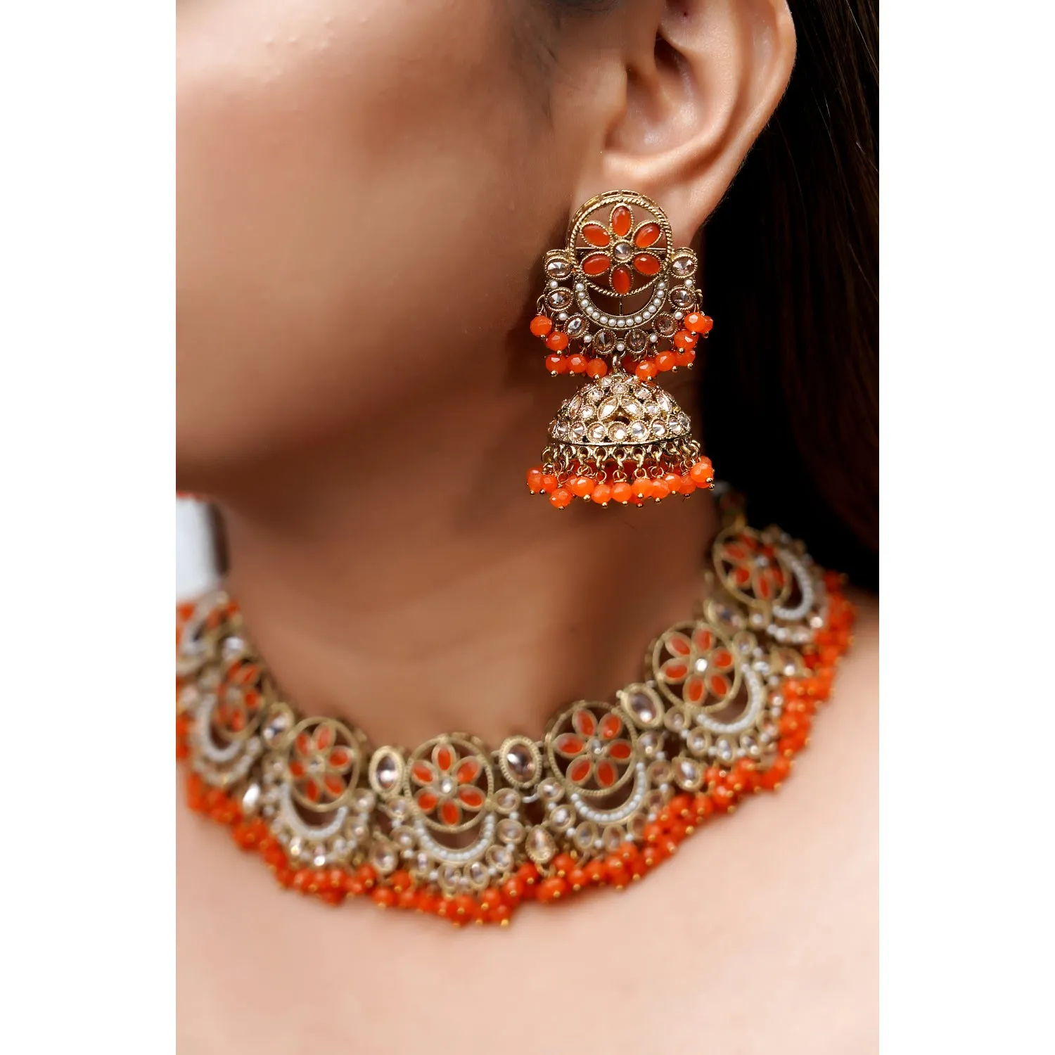 Damini Orange Full Set With Tikka