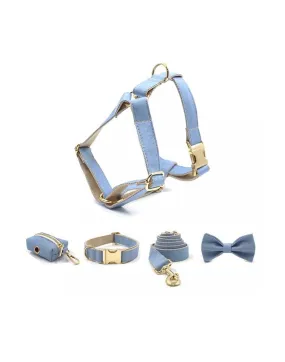 Denim Gold Dog Pets Harness Collar And Leash Set