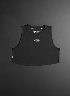 EMB CROP TANK - BLACK