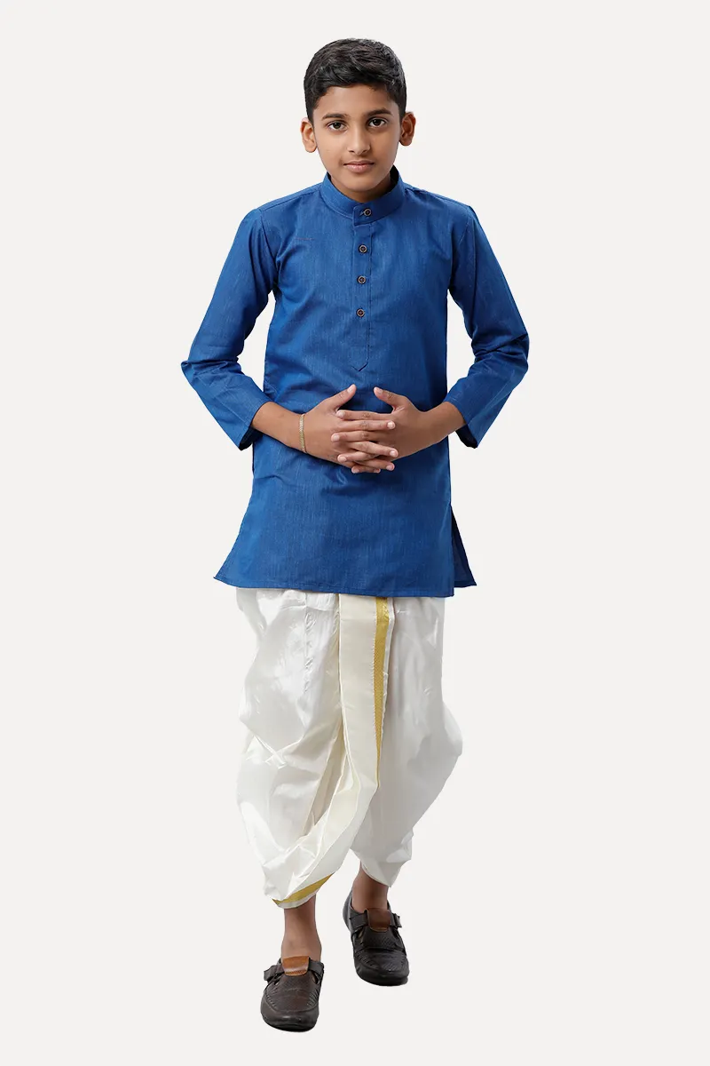 Exotic - Navy Blue Kurta and Panchakacham 2 In 1 Set For Kids | Uathayam