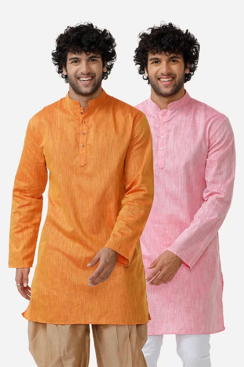 Exotic - Orange and Light Pink Long Kurta Combo for Men | Uathayam