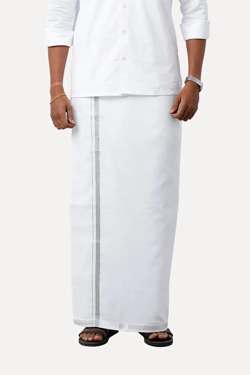 Fixit (SPL) - Silver Pocket Single Dhoti With Jari Borders For Men | Uathayam