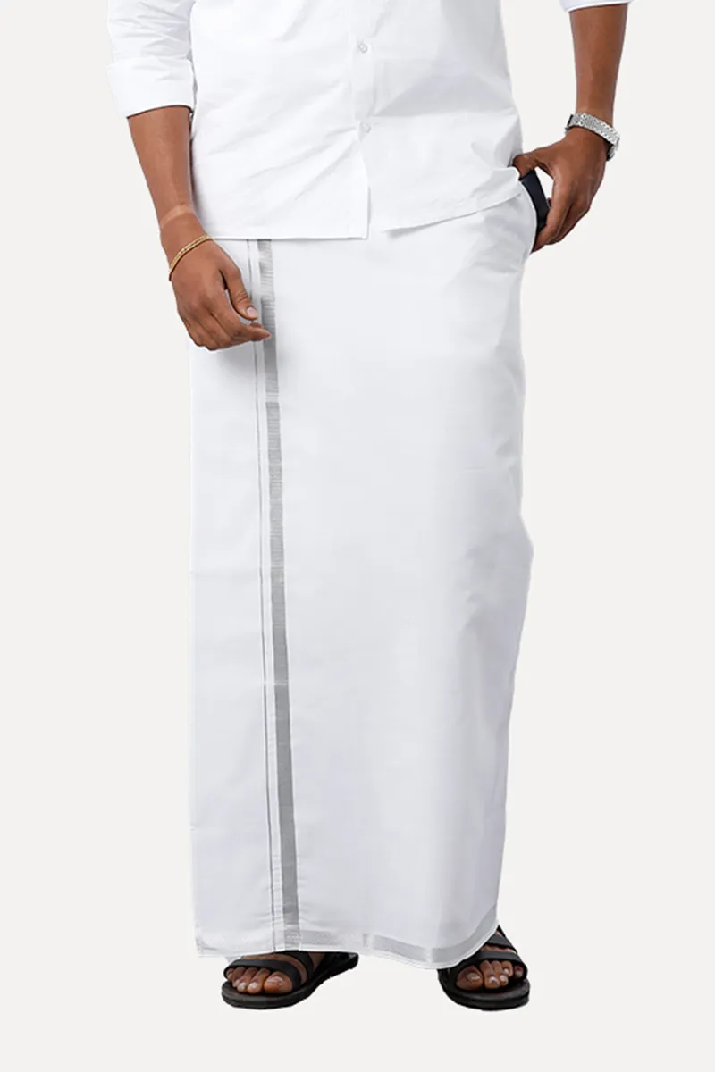 Fixit (SPL) - Silver Pocket Single Dhoti With Jari Borders For Men | Uathayam