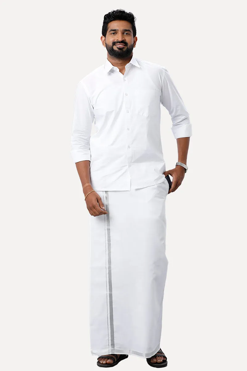 Fixit (SPL) - Silver Pocket Single Dhoti With Jari Borders For Men | Uathayam