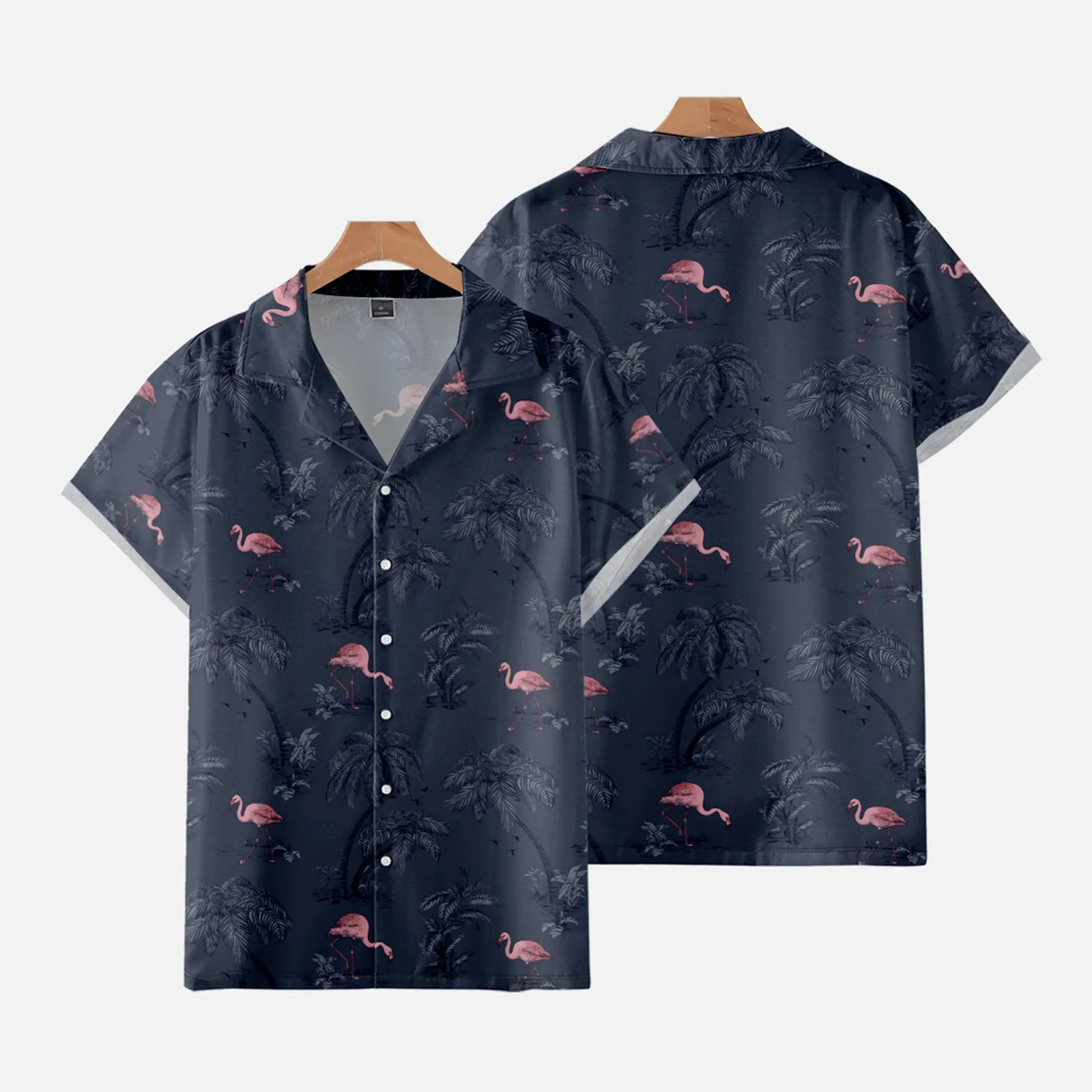 FLAMINGO PRINTED ALOHA SHIRT