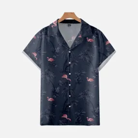 FLAMINGO PRINTED ALOHA SHIRT