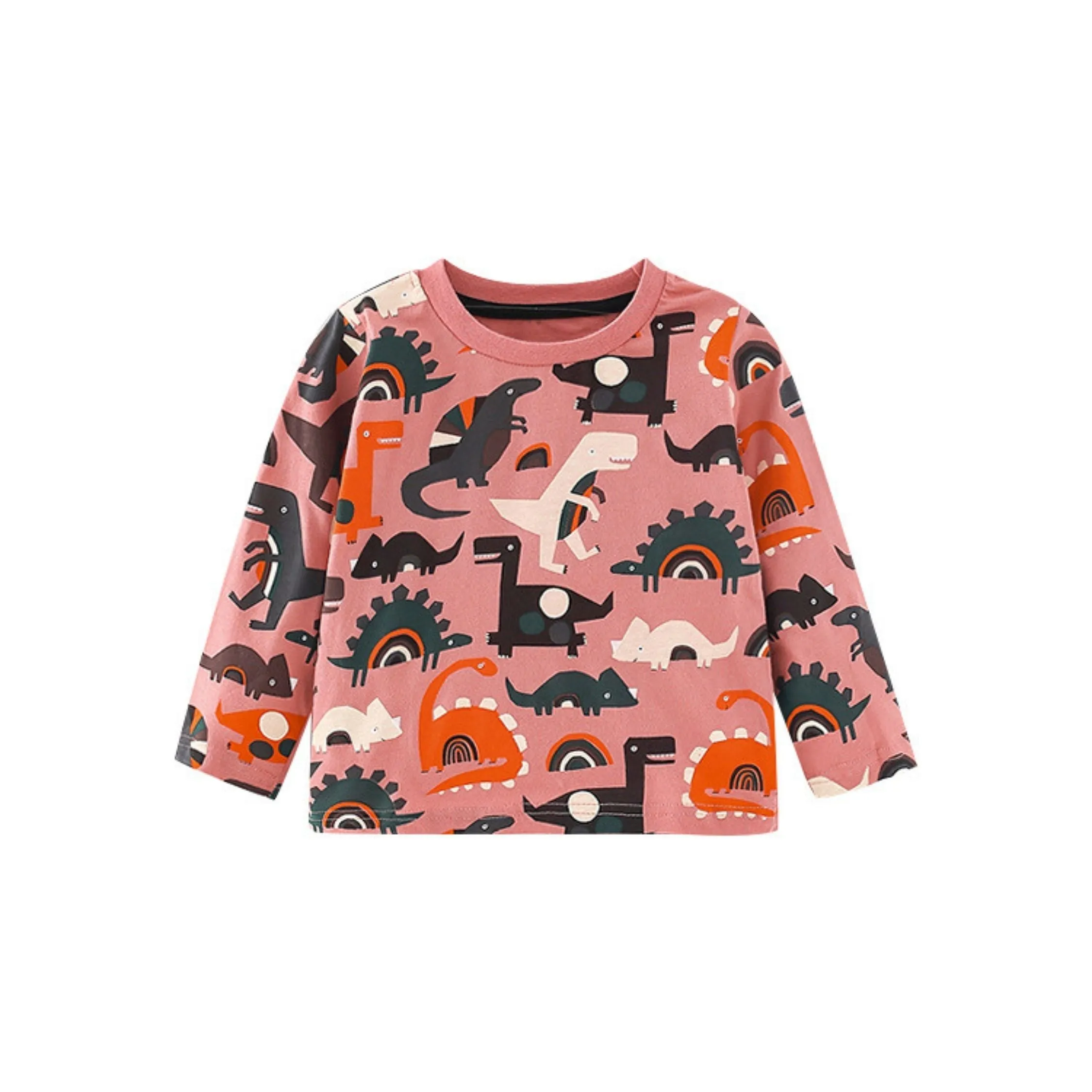 Full Sleeve Dino & Rainbow Pattern Girls Sweatshirt, Pink