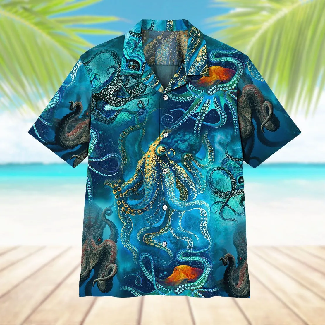 Gearhuman 3D Blue Ocean Octopus Hawaii Shirt