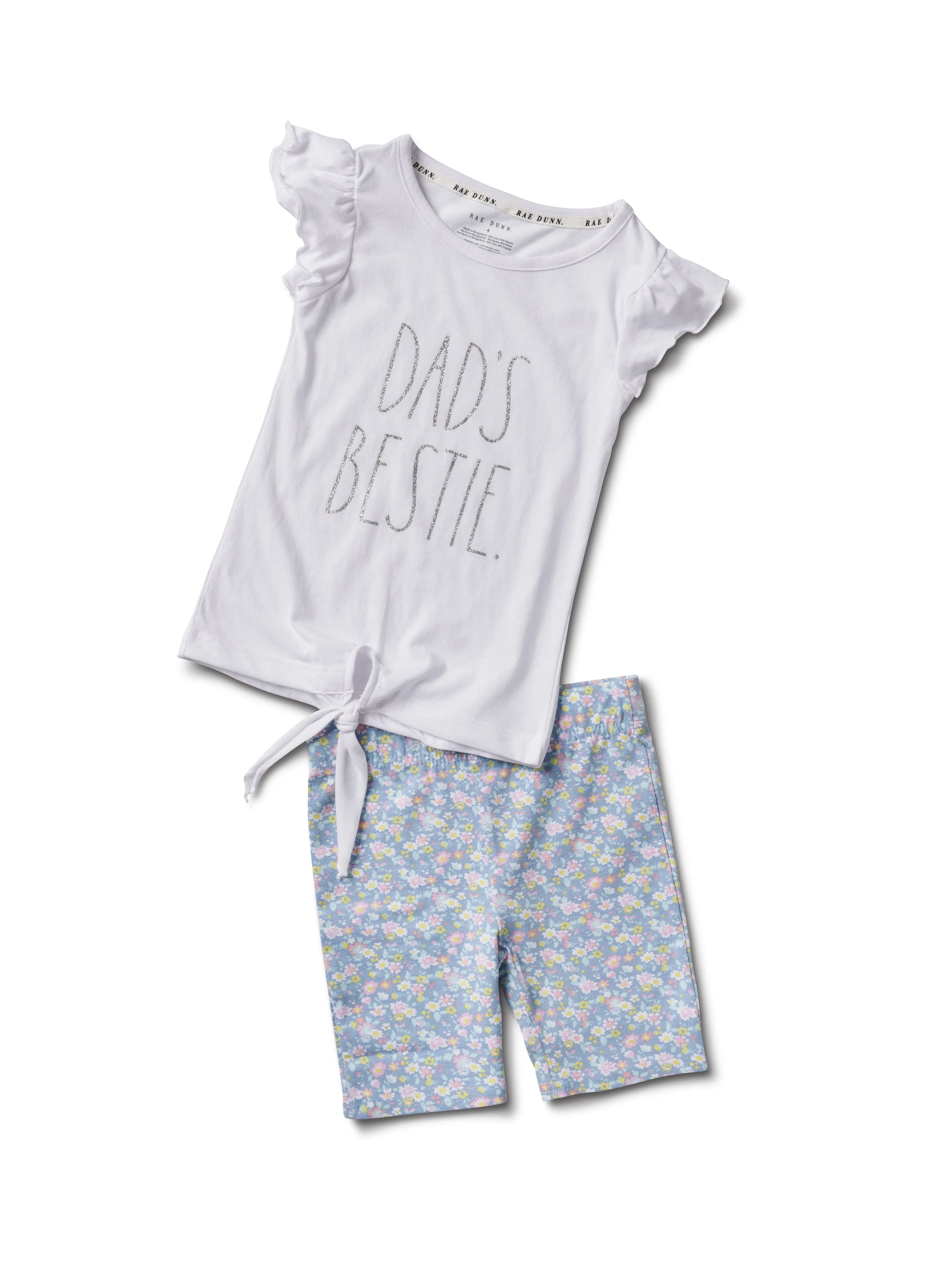 Girls "DAD'S BESTIE" Ruffle Sleeve Tank and Elastic Waistband Short Set