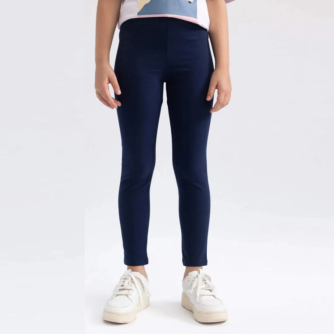 Girls Soft Cotton Navy Winter Legging