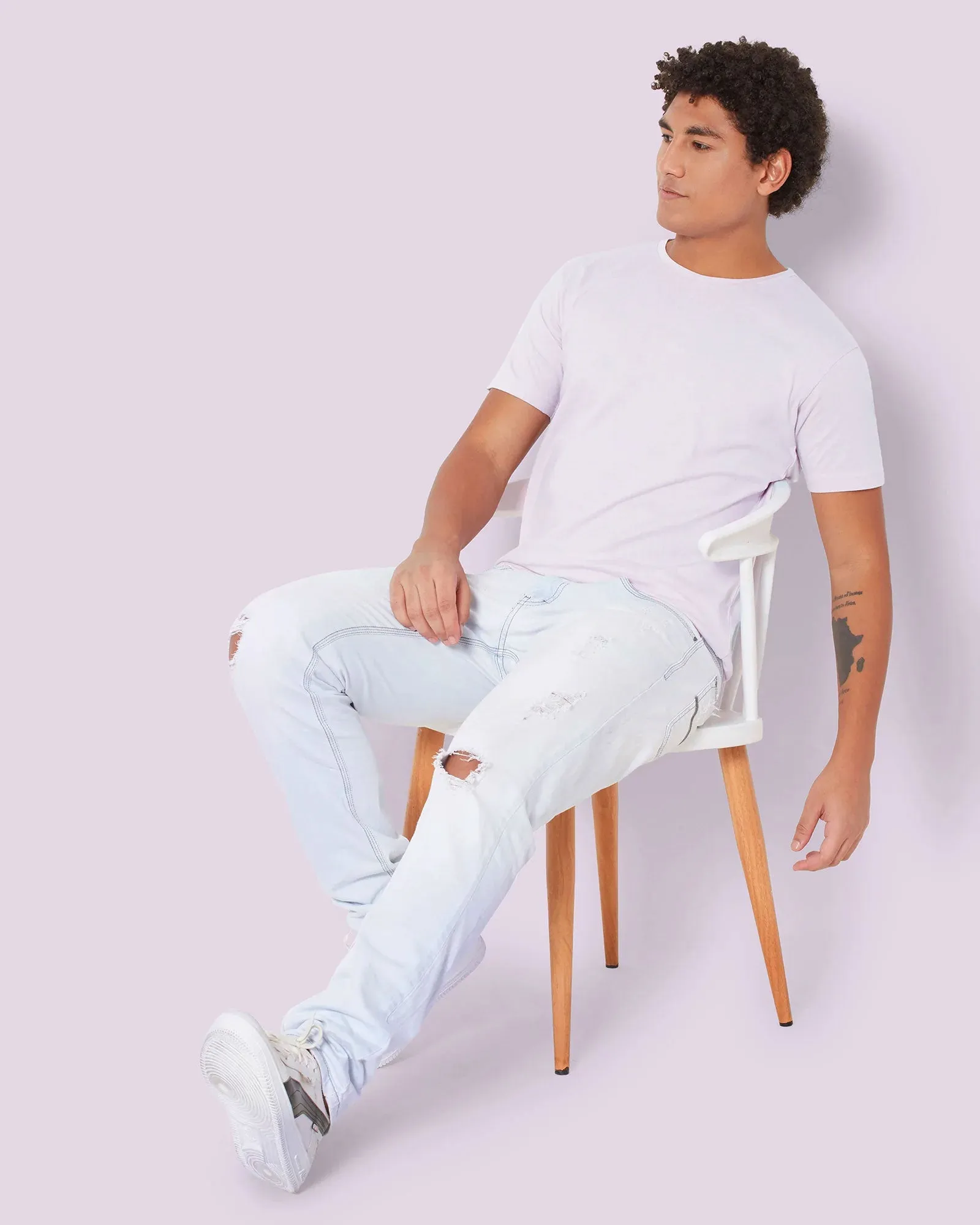 Half Sleeves Crew Neck: Lilac