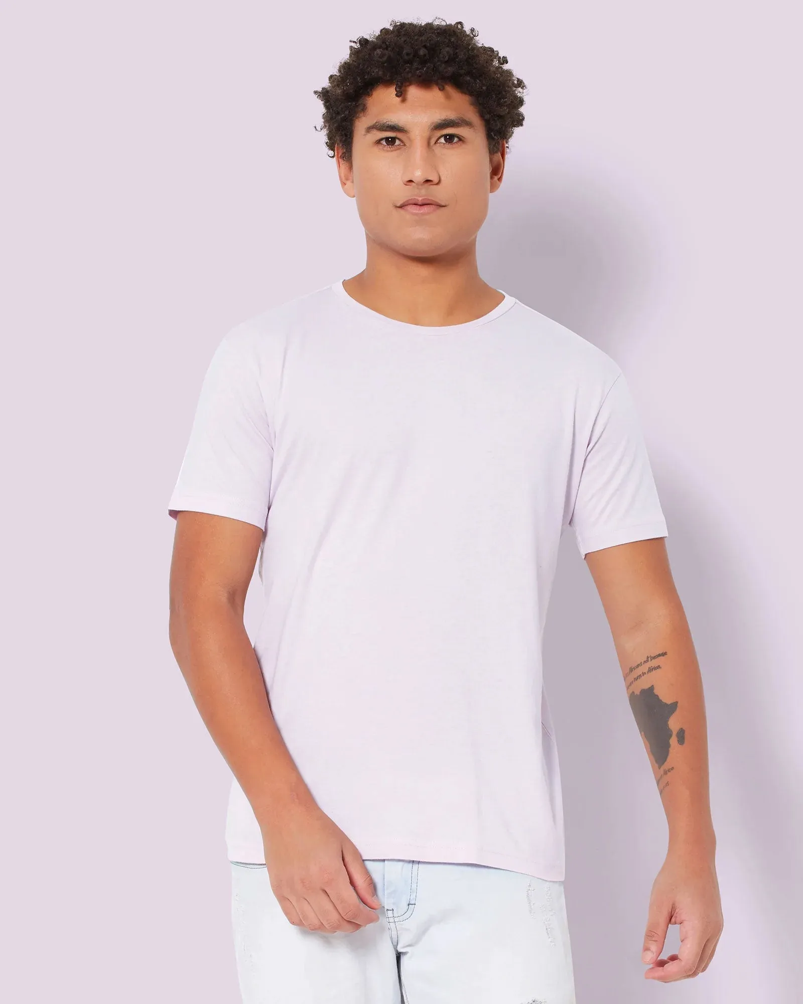 Half Sleeves Crew Neck: Lilac