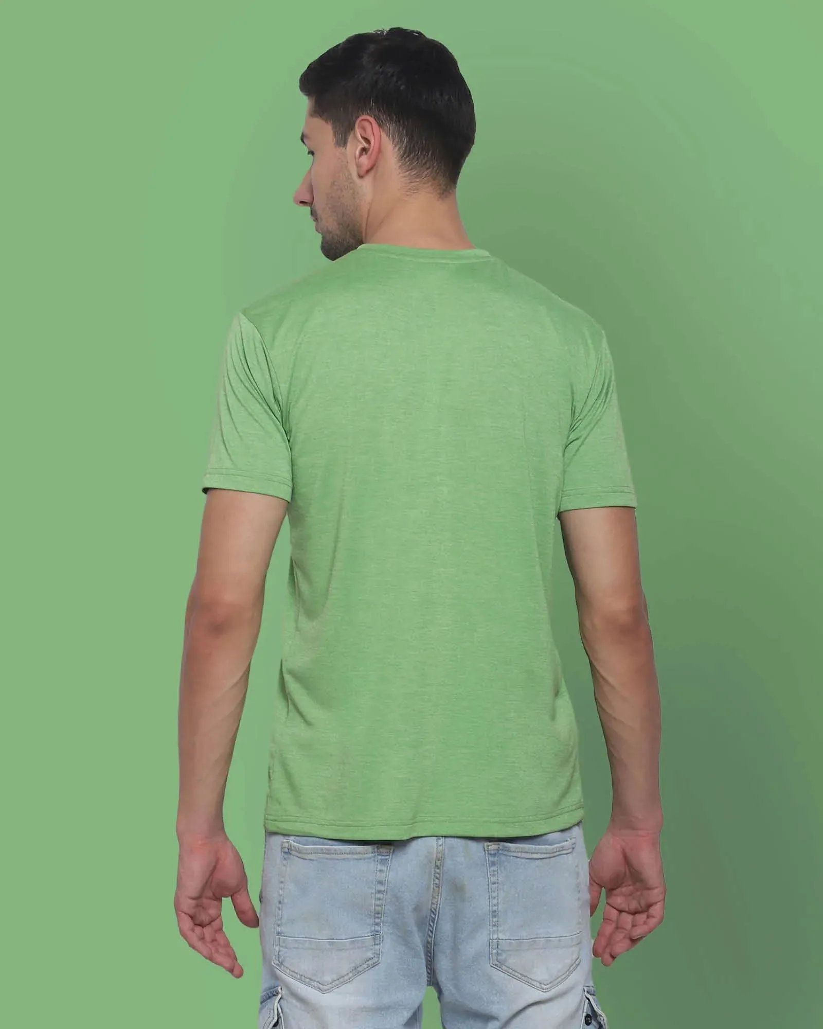 Half Sleeves Crew Neck: Spring Green Melange