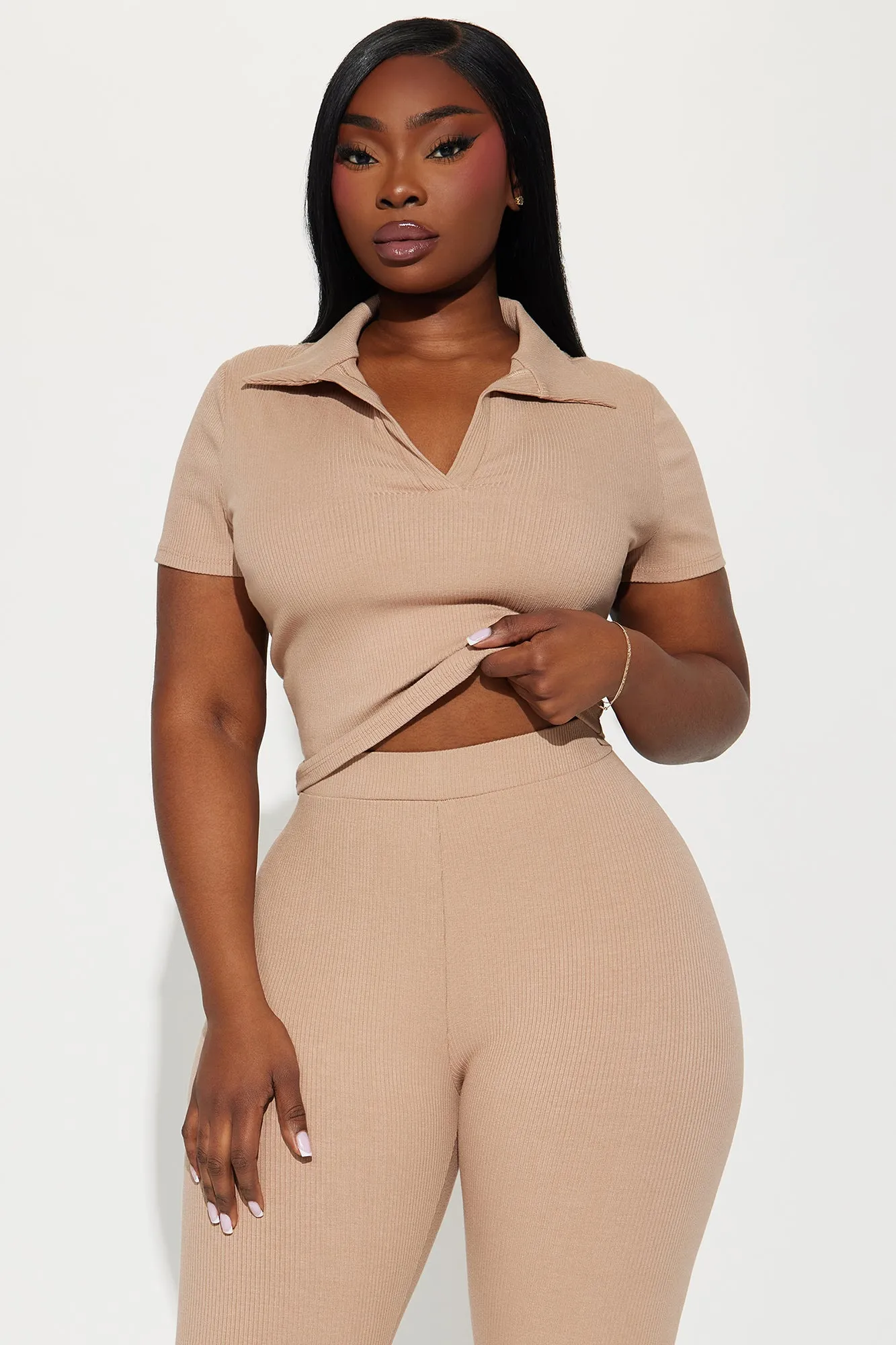 Heading Over Ribbed Capri Set - Mocha