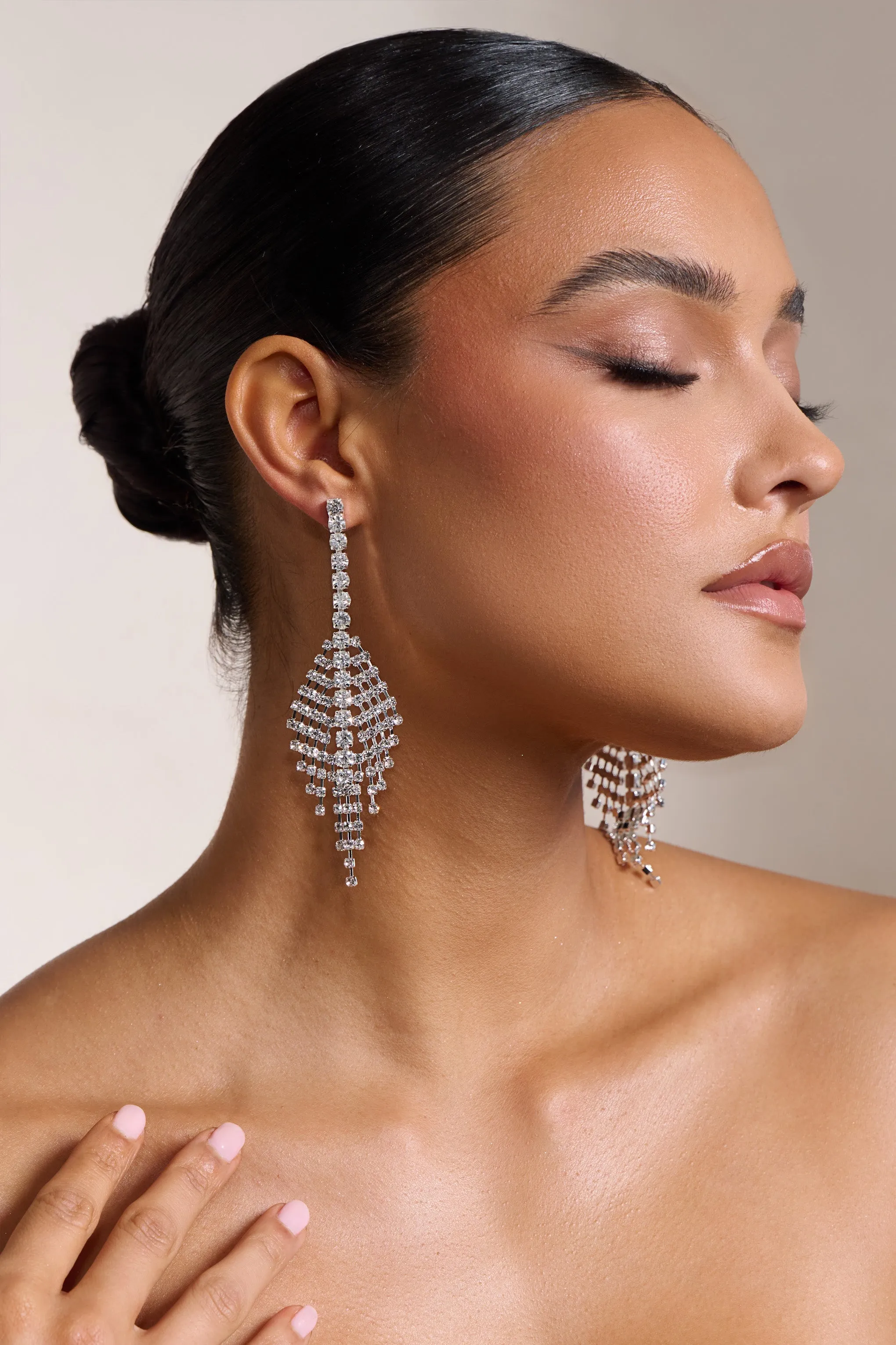 Heather | Silver Diamante Drop Earrings