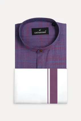 Iconic - Violet Short Kurta and Fancy Double Dhoti Set For Men ( Assorted Borders ) | Uathayam