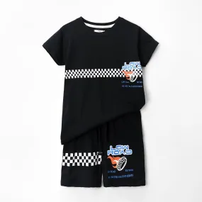 Kids Soft Cotton Graphic Black Suit