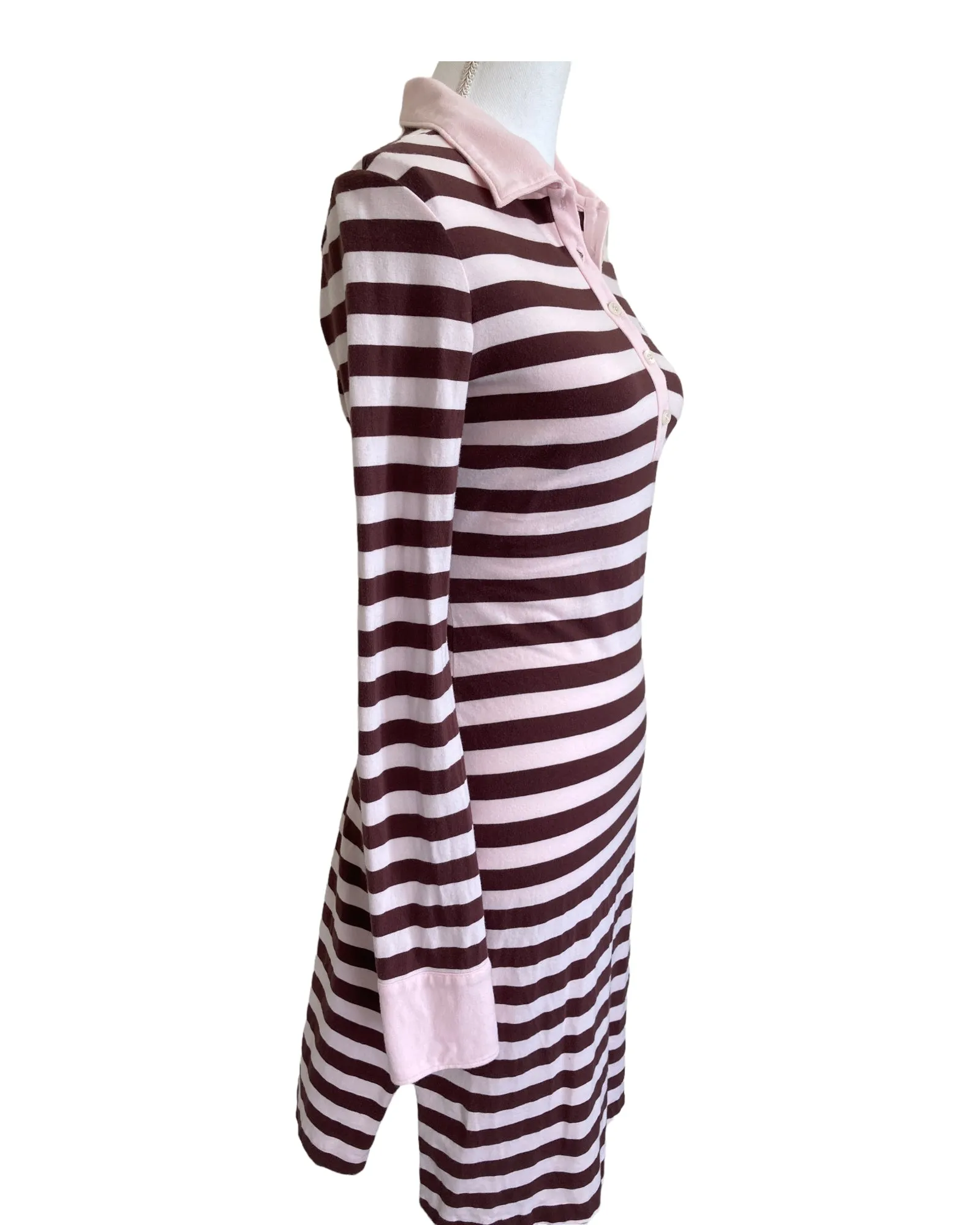 Le Tigre Pink and Brown Striped Polo Dress, S