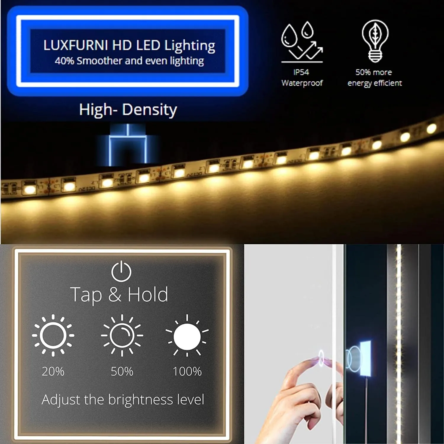 LED Full-Length Mirror with Dimmable Lighting for Bedroom or Dressing Room White