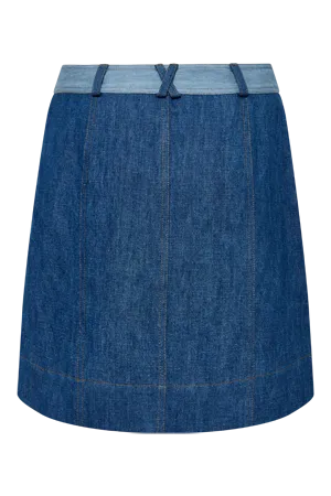 MARGOT - Cotton Blue Patchwork Skirt