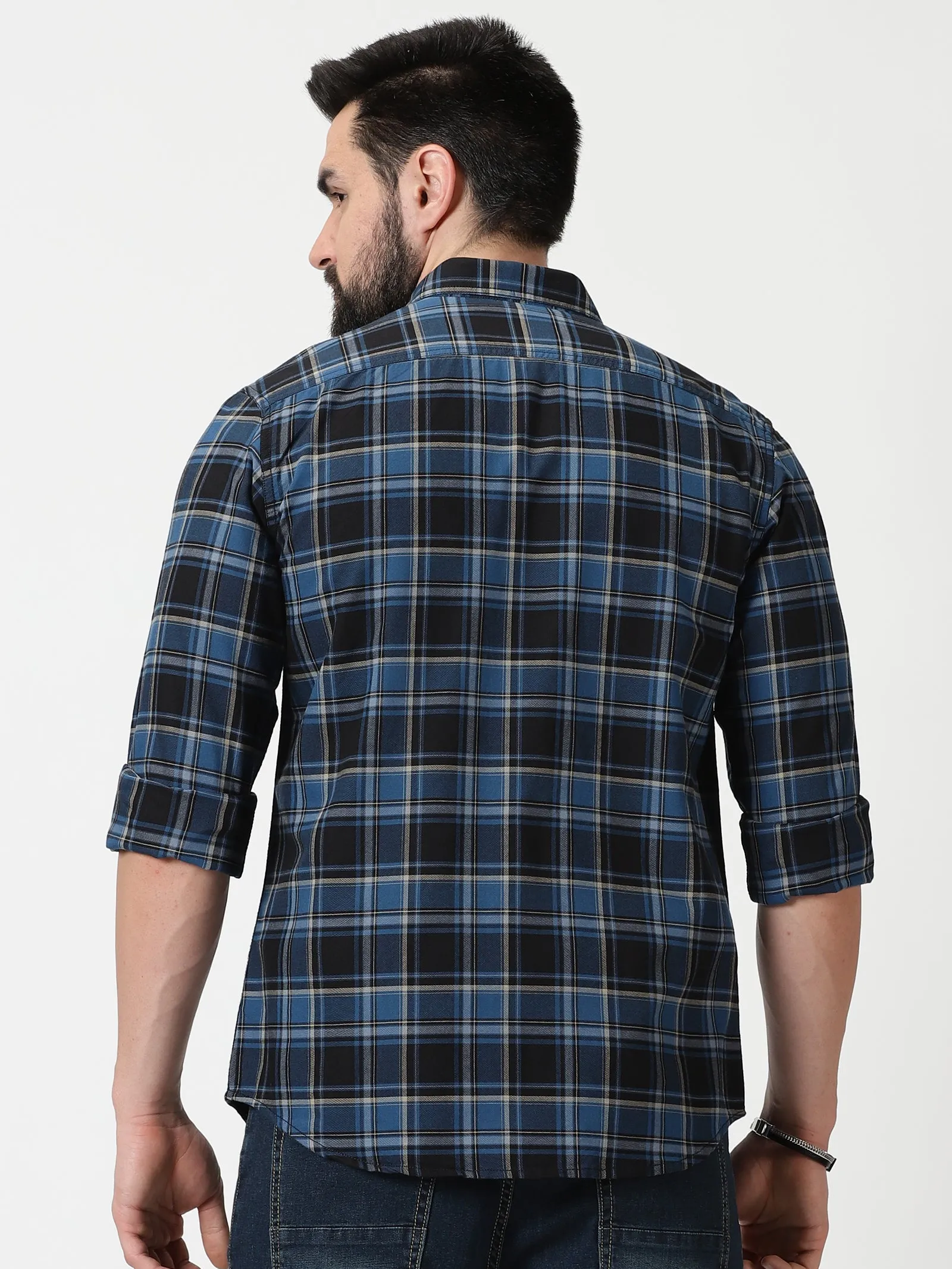 MEN'S BLUE CHECKS SLIM FIT SHIRT