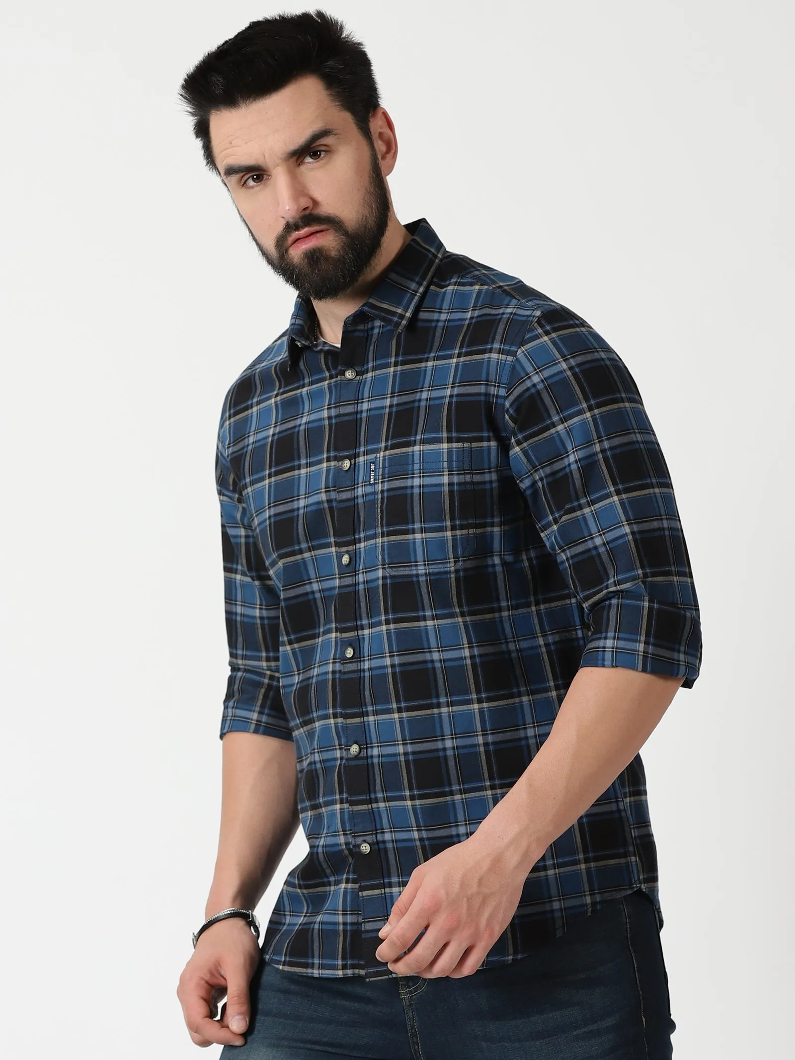 MEN'S BLUE CHECKS SLIM FIT SHIRT