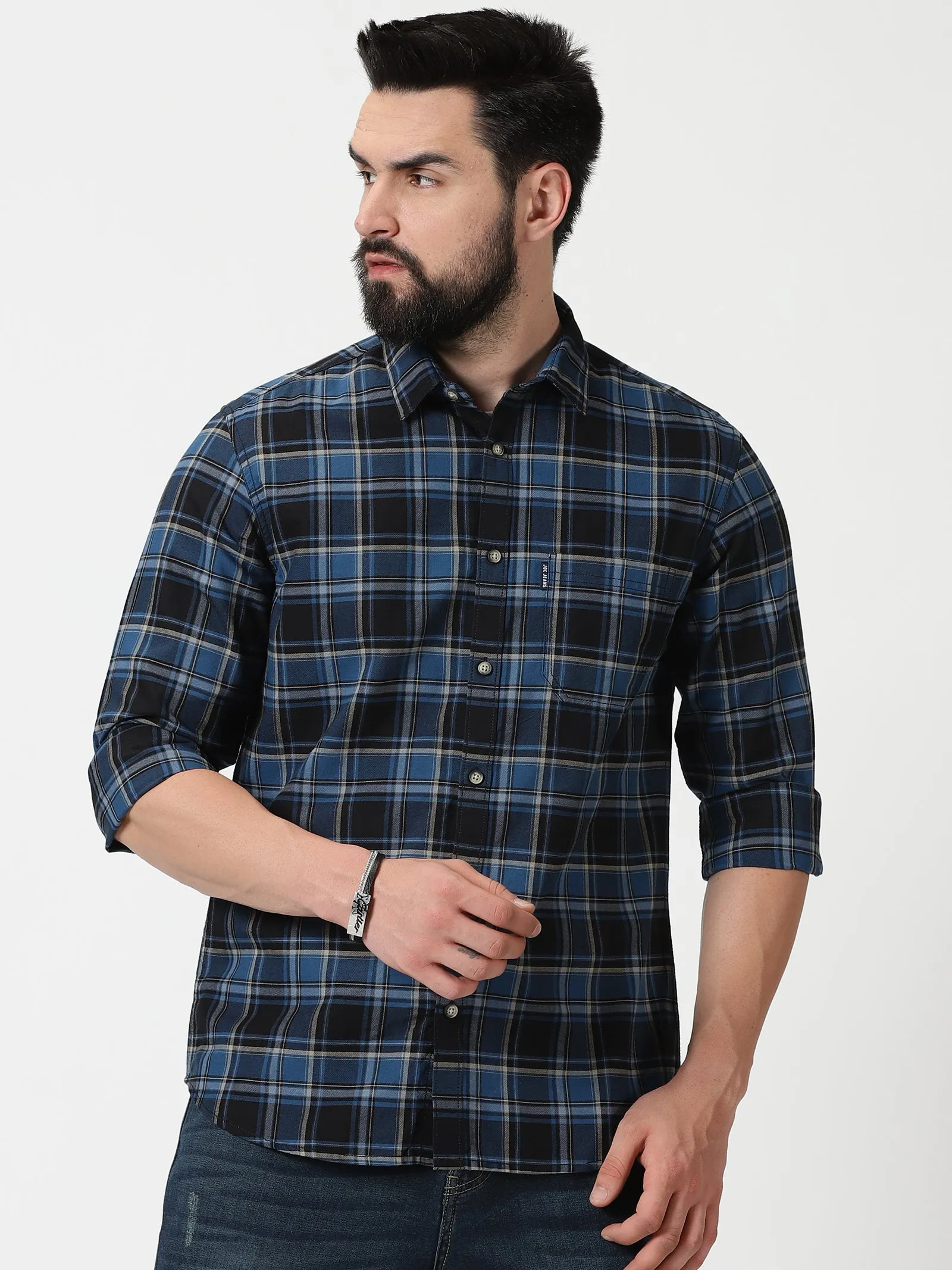 MEN'S BLUE CHECKS SLIM FIT SHIRT