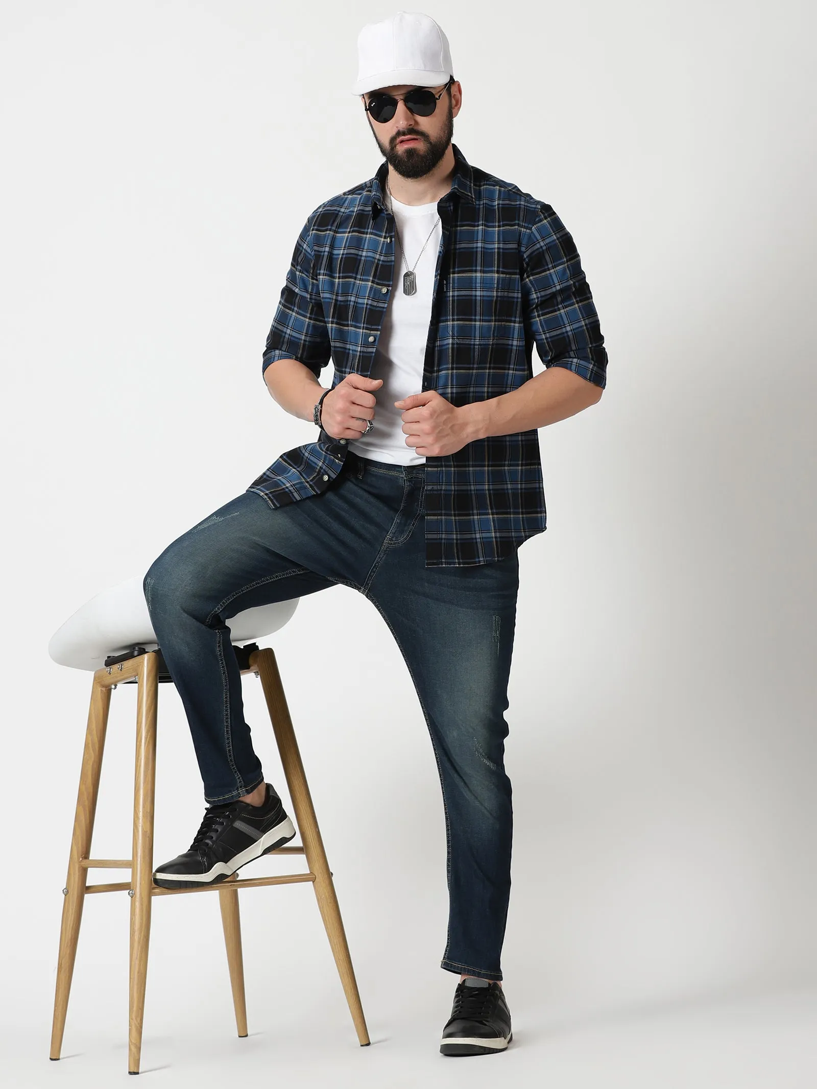 MEN'S BLUE CHECKS SLIM FIT SHIRT