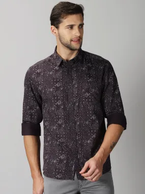 MEN'S BROWN PRINT SLIM FIT SHIRT