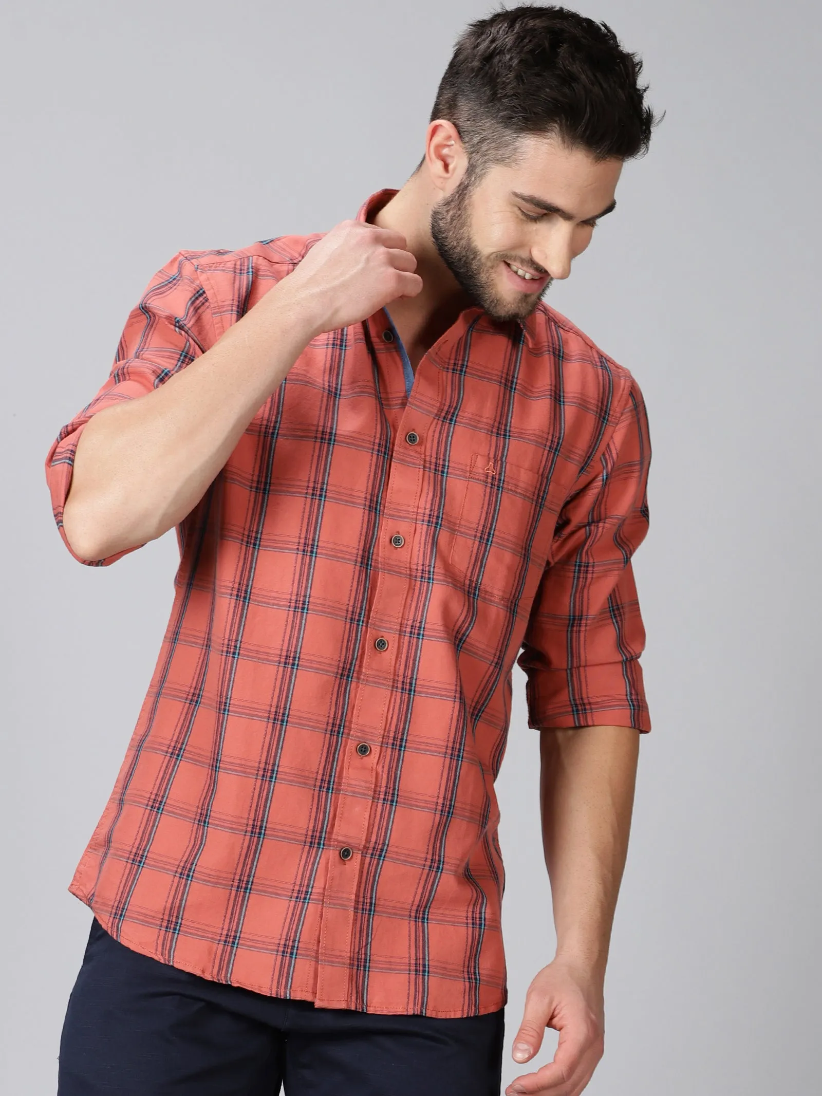 MEN'S DK BROWN CHECKS SLIM FIT SHIRT