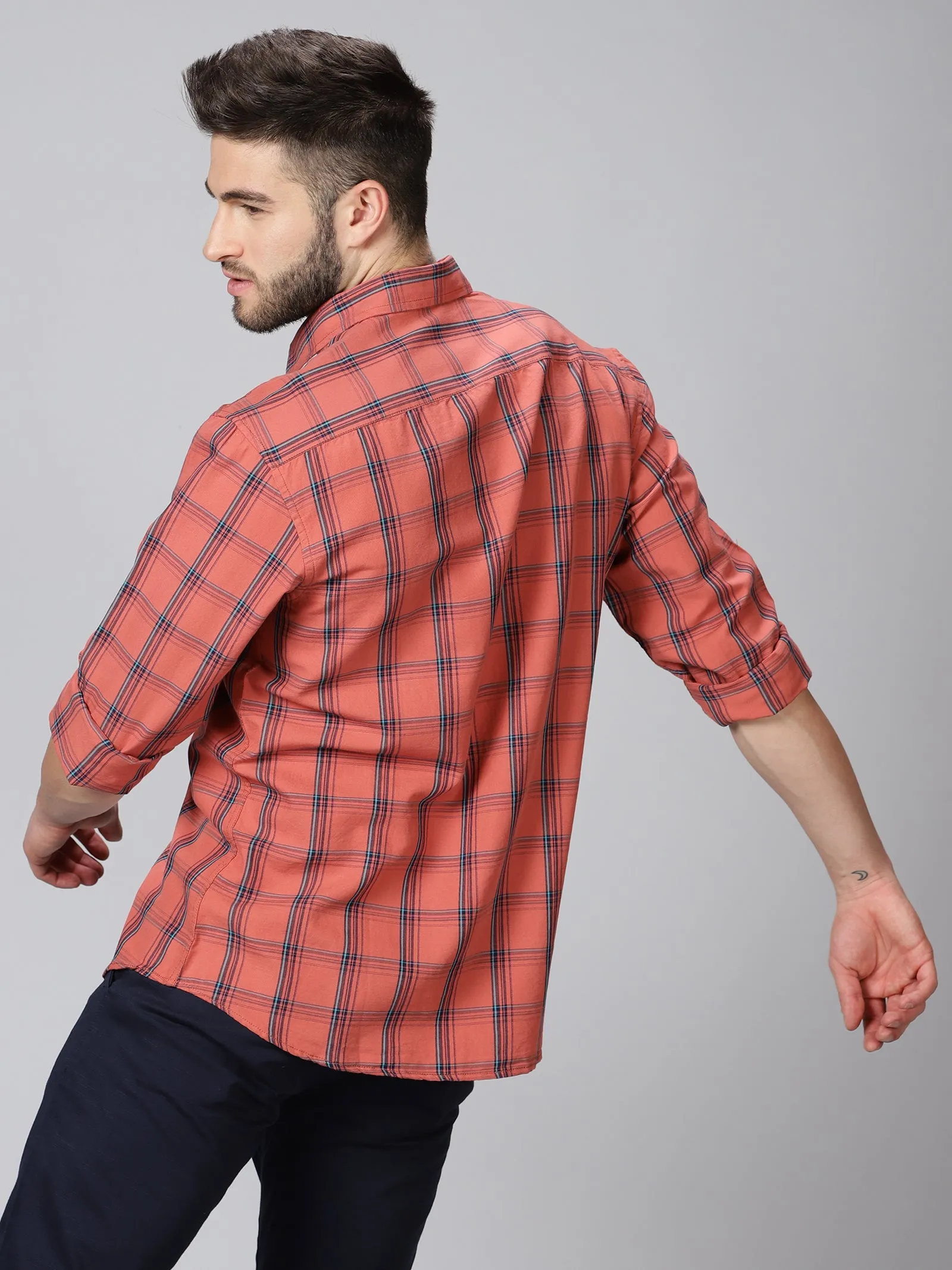 MEN'S DK BROWN CHECKS SLIM FIT SHIRT