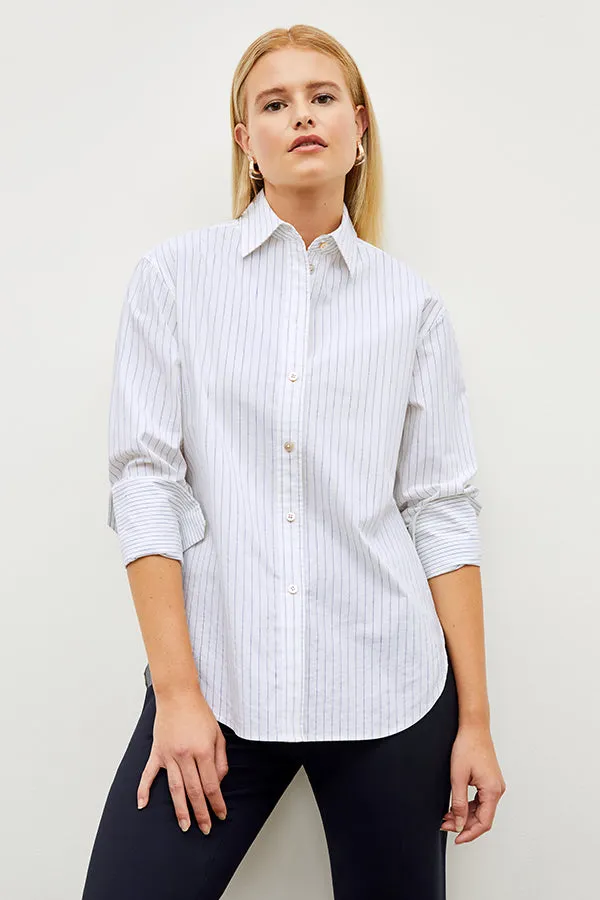 Mila Button-Down - Poplin Stripe :: Blue / Ivory