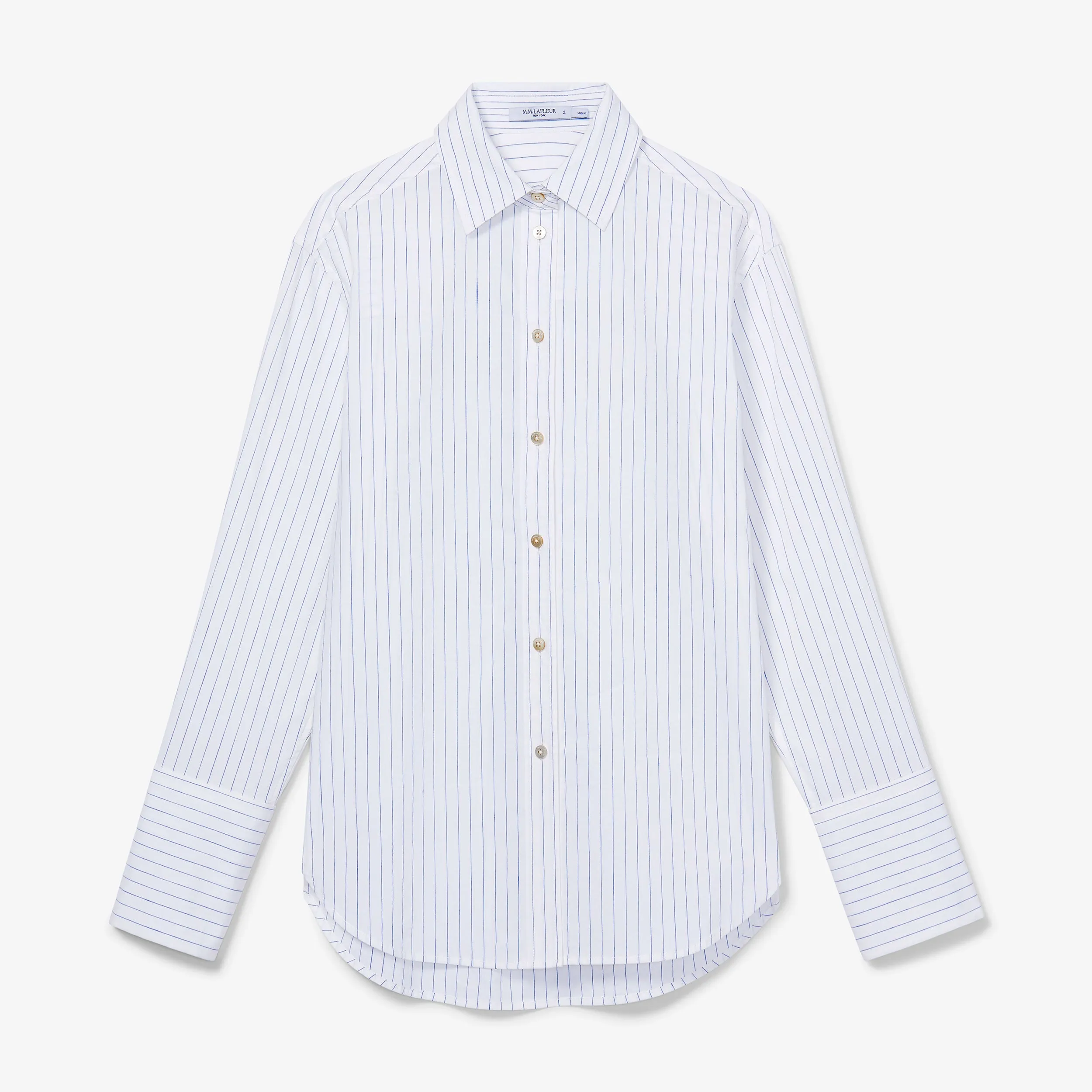 Mila Button-Down - Poplin Stripe :: Blue / Ivory