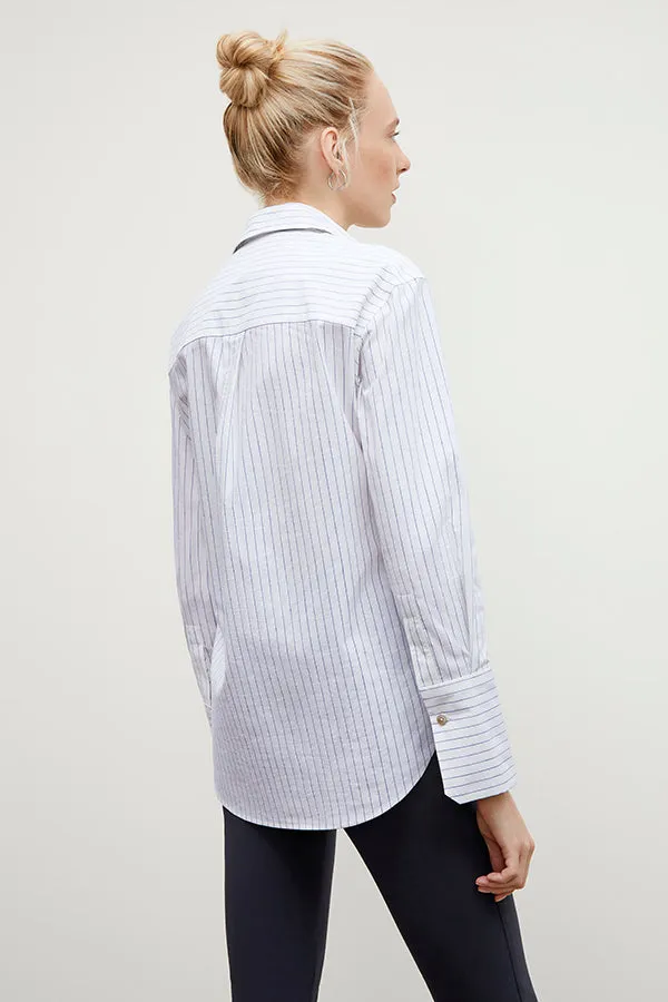 Mila Button-Down - Poplin Stripe :: Blue / Ivory