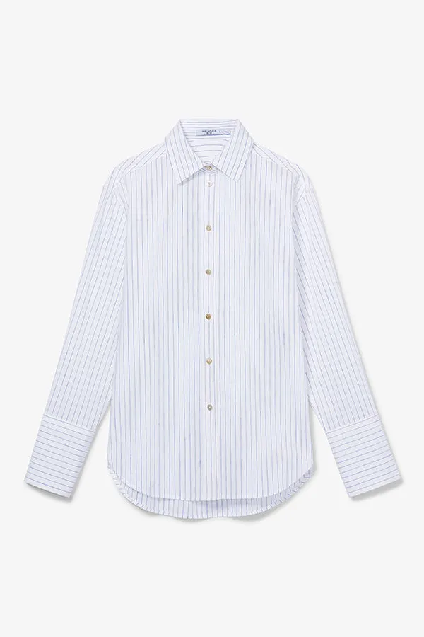 Mila Button-Down - Poplin Stripe :: Blue / Ivory