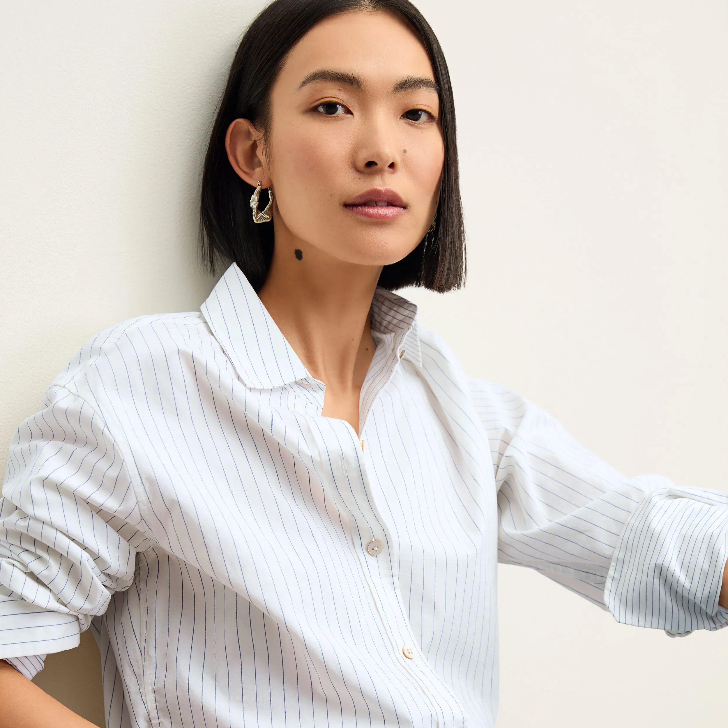 Mila Button-Down - Poplin Stripe :: Blue / Ivory