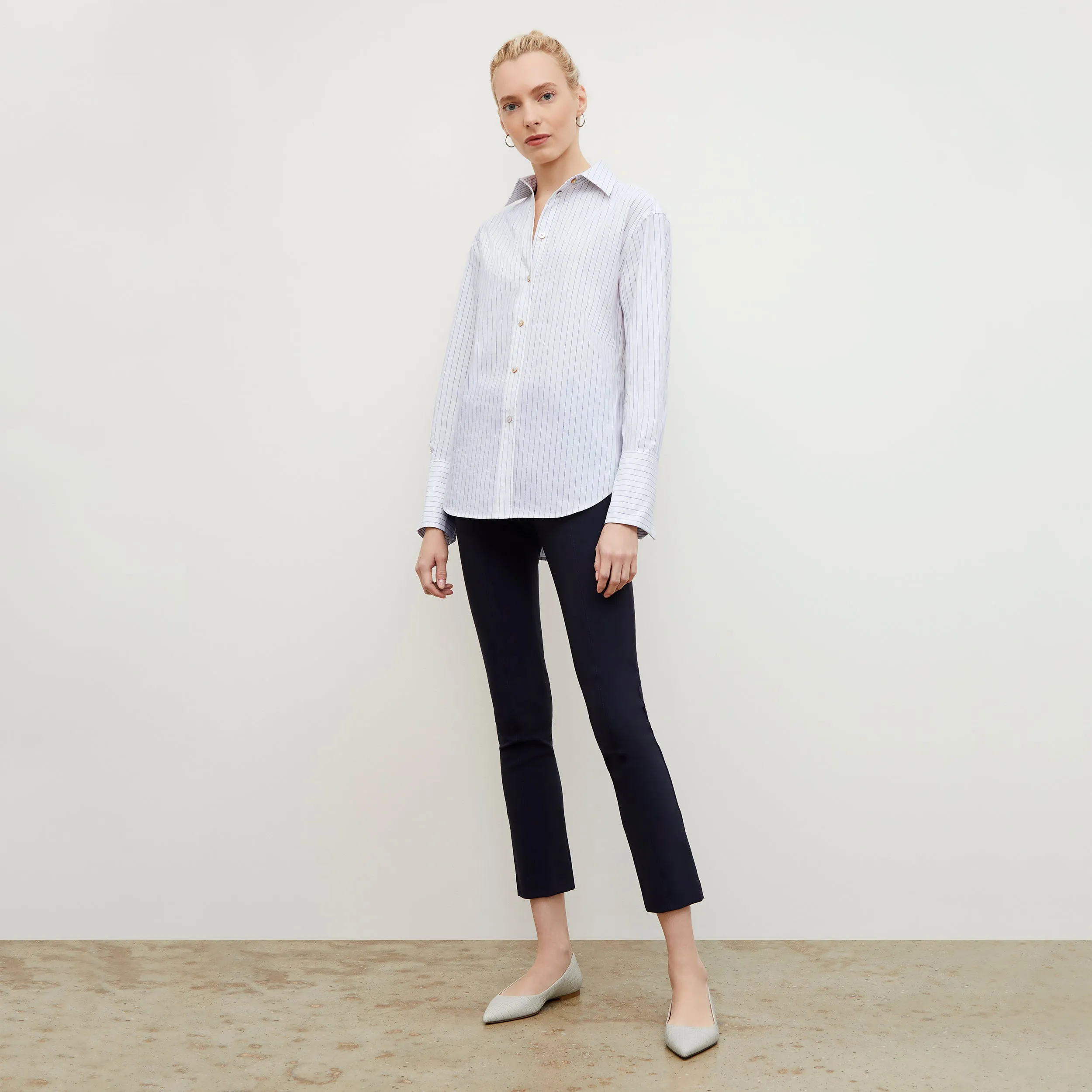 Mila Button-Down - Poplin Stripe :: Blue / Ivory